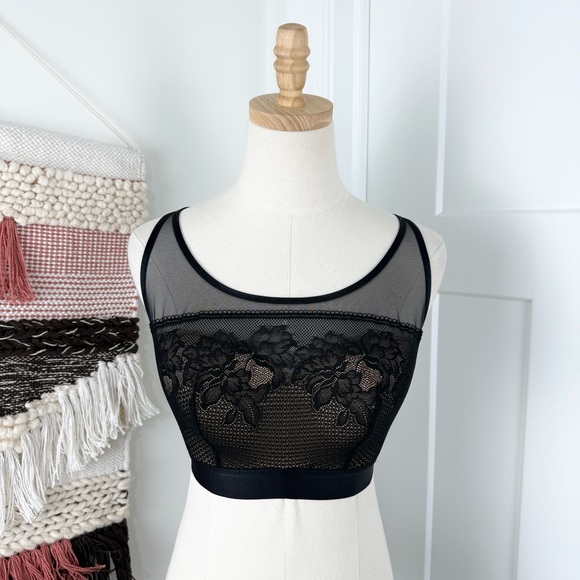 Soma Curves Scoop Neck Bralette Lace Mesh Wireless Black Sz L NWT - Picture 1 of 9